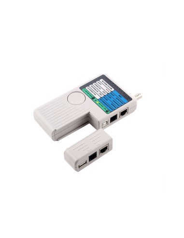 TESTER DE CABLES 4 EN 1. DISPONIBLE PARA RJ45 (UTP / STP), USB, RJ11 / RJ12 BNC COAXIAL. CABLES RCA Y MODULARES. OPERAR CON AUTO