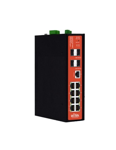 SWITCH POE GESTIONABLE L2 WI-TEK DE GAMA INDUSTRIAL. 8 PUERTOS POE 10/100/1000MBPS. 4 PUERTOS SFP DE 1000MBPS. 1 PUERTO CONSOLA.