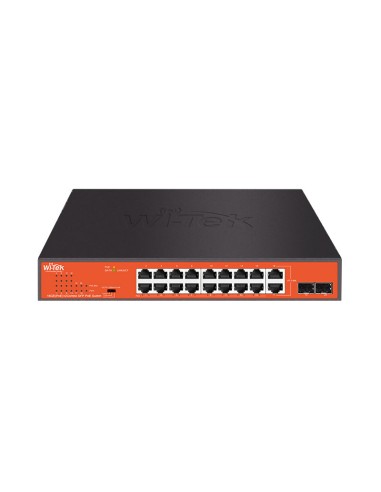 SWITCH POE NO GESTIONABLE WI-TEK DE GAMA ECONÓMICA. 16 PUERTOS POE GIGABIT. 2 PUERTOS COMBO GIGABIT. ENTREGA POE TOTAL DE 200W.