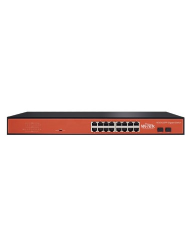 SWITCH NO GESTIONABLE WI-TEK DE GAMA COMERCIAL. 16 PUERTOS RJ45 GIGABIT + 2SPF GB. VLAN POR DIP SWITCH. MODO DE PRIORIDAD DE VÍD