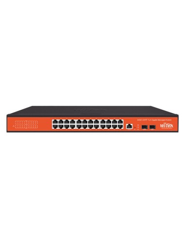 SWITCH GESTIONABLE LAYER 2 WI-TEK DE GAMA COMERCIAL. 24 PUERTOS RJ45 GIGABIT. 2 PUERTOS SFP GIGABIT. SOPORTA IGMP SNOOPING, AGRE