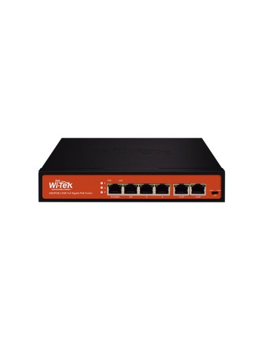 SWITCH POE NO GESTIONABLE WI-TEK DE GAMA COMERCIAL. 4 PUERTOS POE GIGABIT. 2 PUERTOS ETHERNET GIGABIT. ENTREGA POE TOTAL DE 65W.