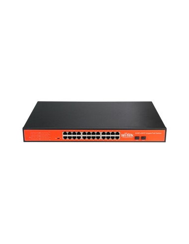 SWITCH POE NO GESTIONABLE WI-TEK DE GAMA COMERCIAL. 24 PUERTOS POE GIGABIT. 2 PUERTOS SFP GIGABIT. ENTREGA POE TOTAL DE 400W. SO