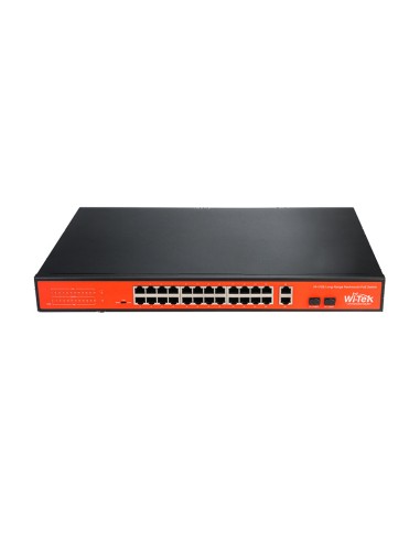 SWITCH POE NO GESTIONABLE WI-TEK DE GAMA COMERCIAL. 24 PUERTOS POE 100MBPS. 1 PUERTO RJ45 GIGABIT. 1 PUERTO COMBO GIGABIT. ENTRE