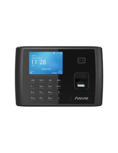 TERMINAL DE CONTROL DE ACCESOS Y PRESENCIA ANVIZ. BASADO EN LINUX. PANTALLA LCD COLOR DE 3,5". TECLADO TÁCTIL. SENSOR ÓPTICO DE