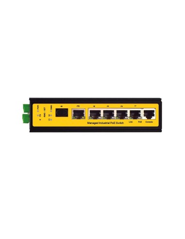 SWITCH POE GESTIONABLE L2 DE GAMA INDUSTRIAL. 4 PUERTOS POE 10/100/1000MBPS. 1 PUERTO SFP DE 1000MBPS. 1 PUERTO CONSOLA. 2 POE D