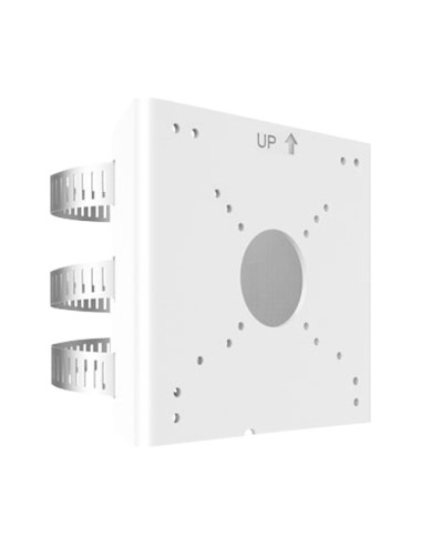SOPORTE PARA MÁSTILES - PARA CÁMARAS BULLET - APTO PARA USO EXTERIOR - RANGO DIÁMETRO 67~127 MM - COLOR BLANCO | 127(AL) X 136 (