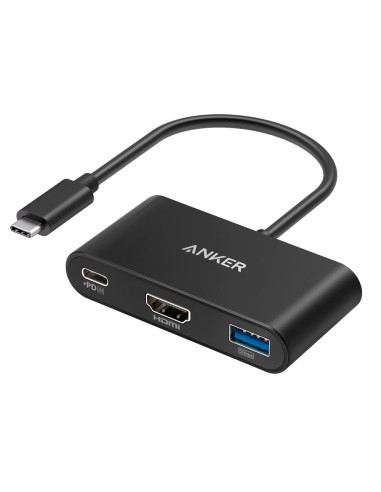 ANKER - HUB USB-C 3 EN 1 - ADMITE LA CARGA PD100W - TRANSFERENCIA DE DATOS DE 5GBPS - ADMITE RESOLUCIÓN 4K@30HZ  - 1XUSB-C,1X US