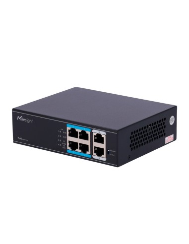 MILESIGHT SWITCH POE SOBREMESA - 6 PUERTOS RJ45 10/100 MBPS - 4 PUERTOS POE+ 802.3AF/AT + 2 PUERTOS UPLINK - POE EXTENDIDO HASTA