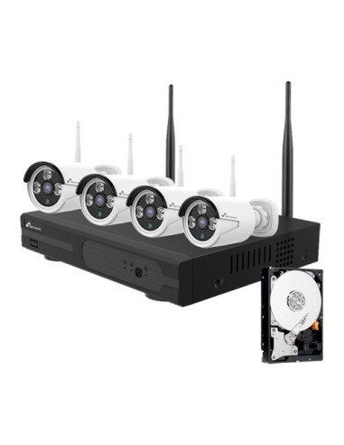 KIT CCTV WIFI NIVIAN - NVR 10 CANALES - 4 CÁMARAS 3 MPX PREREGISTRADAS - CÁMARAS ADICIONALES NV-CAM30W - 1 HDD 1TB INCLUIDO - AP