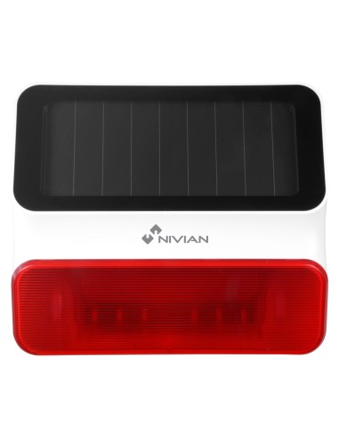 NIVIAN SMART - SIRENA PARA EXTERIOR SOLAR - ALIMENTACIÓN SOLAR Y BATERÍA DE RESPALDO - FLASH DE AVISO / SIRENA 95DB - INALÁMBRIC