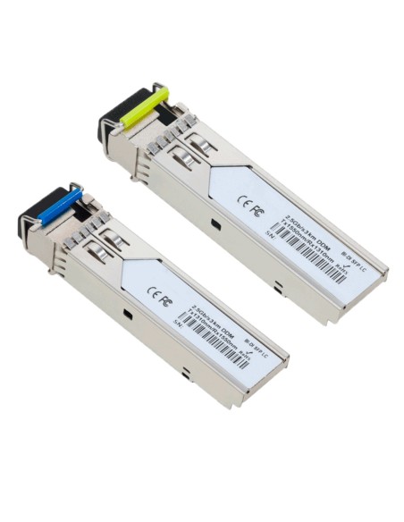 PAREJA DE MÓDULOS TRANSCEPTORES SFP INDUSTRIALES - TX 1550/1310 NM RX 1310/1550 NM - FIBRA MONOMODO - CONECTOR LC SIMPLEX - BIDI