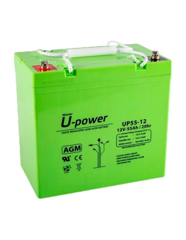 UPOWER - BATERÍA RECARGABLE - TECNOLOGÍA PLOMO ÁCIDO AGM - VOLTAJE 12 V - CAPACIDAD 55 AH - 210 X 228  X 137 MM / 17700 G - PARA