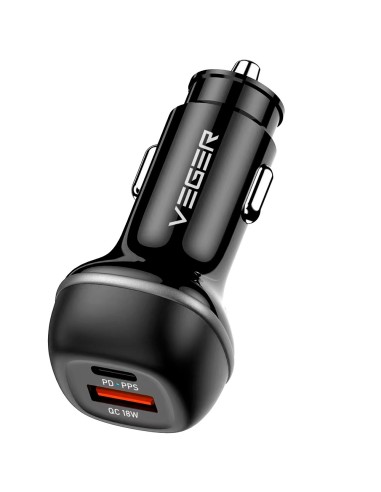 VEGER - MECHERO COCHE - POTENCIA 51W - CARGA RÁPIDA PD30W, QC18W - SALIDAS USB-C, USB-A - COLOR NEGRO