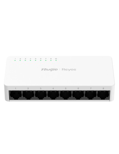 REYEE SWITCH SOBREMESA - CARCASA PLÁSTICO - 8 PUERTOS RJ45 - VELOCIDAD 10/100/1000 MBPS - PLUG AND PLAY - TECNOLOGÍA AHORRO DE E