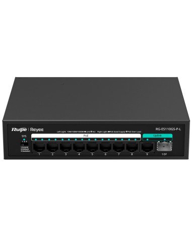 REYEE SWITCH POE SOBREMESA - 8 PUERTOS RJ45 + 1 UPLINK RJ45 + 1 UPLINK SFP - 8 PUERTOS GIGABIT + 2 PUERTOS GIGABIT - 8 PUERTOS P