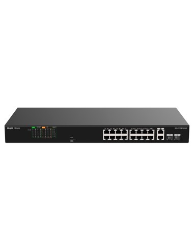 REYEE SWITCH POE SOBREMESA - CARCASA METAL - ENRACABLE - 16 PUERTOS RJ45 10/100 MBPS + 2 UPLINK GIGABIT - 16 PUERTOS POE+ 802.3A