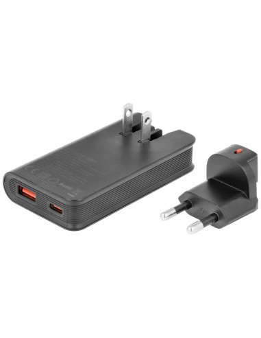 CARGADOR RÁPIDO EXTRAPLANO USB TIPO-C + USB-A PD 65W CAR428