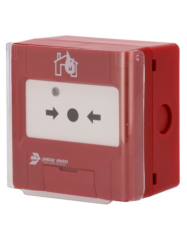 PULSADOR ANALÓGICO JADE BIRD - REARMABLE, TAPA DE PROTECCIÓN INCLUÍDA - INDICADOR LUMINOSO Y VISUAL DE ACTIVACIÓN - CONTACTO SEC