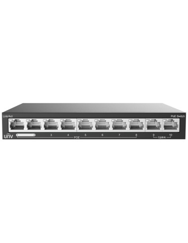 UNIVIEW SWITCH POE SOBREMESA - 10 PUERTOS RJ45 10/100MBPS  - 8 PUERTOS POE+ 802.3AF/AT | POTENCIA TOTAL 88W - ADMITE POE EXTENDI