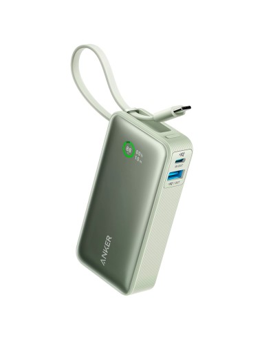 ANKER POWER BANK CON PANTALLA LCD - CAPACIDAD 10000MAH | COLOR VERDE - ENTRADAS CABLE INTEGRADO, PUERTO USB-C - SALIDAS CABLE IN