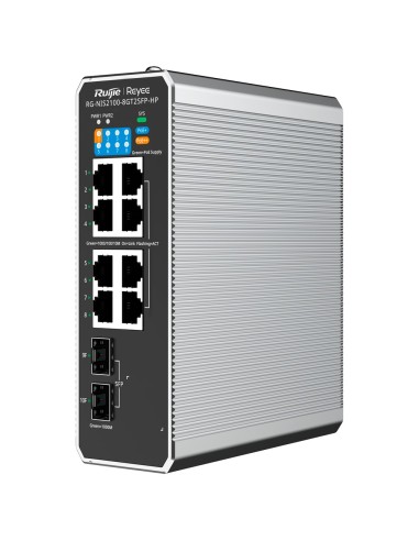 REYEE SWITCH INDUSTRIAL POE CLOUD CAPA 2 - 8 PUERTOS RJ45+ GIGABIT + 2 PUERTOS SFP GIGABIT - 8 PUERTOS POE+ 30W + 1 PUERTOS HI-P