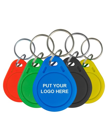 LLAVERO TAG DE PROXIMIDAD PERSONALIZABLE - EM 125 KHZ PASIVO | 300 UNIDADES - LOGO PERSONALIZADO IMPRESO | ID REESCRIBIBLE - LOG