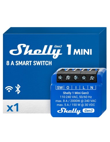 SHELLY 1 MINI GEN3 - WIFI 2.4 GHZ IEEE802.11 B/G/N / BLUETOOTH - INTERRUPTOR INTELIGENTE  - SOPORTA ALIMENTACIÓN AC - OFRECE CON