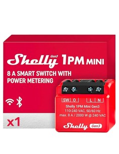 SHELLY 1PM MINI GEN3 - WIFI 2.4 GHZ IEEE802.11 B/G/N / BLUETOOTH -  INTERRUPTOR INTELIGENTE  - SOPORTA 110 - 240 VCA / 24 - 30 V