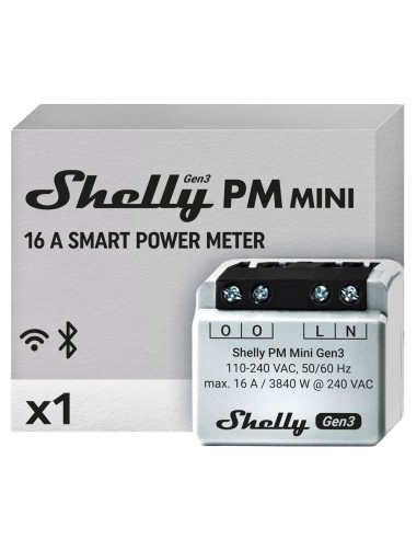 SHELLY PM MINI GEN3 - WIFI 2.4 GHZ IEEE802.11 B/G/N / BLUETOOTH -  INTERRUPTOR INTELIGENTE  - SOPORTA 110 - 240 VCA / 24 - 30 VC