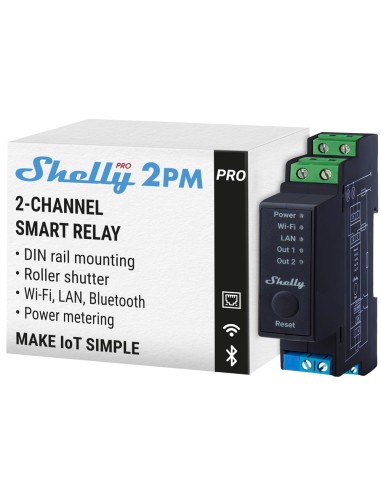 SHELLY PRO 2PM - WIFI 2.4 GHZ IEEE802.11 B/G/N / BLUETOOTH -  INTERRUPTOR INTELIGENTE CARRIL DIN - SOPORTA 110-240 V - MEDIDOR D
