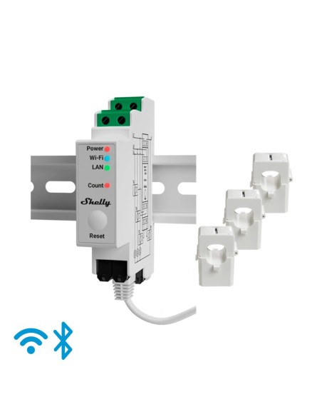 SHELLY PRO 3EM 120A - WIFI 2.4 GHZ / BLUETOOTH / LAN - MEDIDOR DE CONSUMO - SOPORTA 110-230 V - IDEAL PARA VIVIENDAS - COMPATIBL