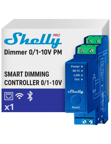 SHELLY PRO DIMMER 0/1 - 10V PM - WIFI 2.4 GHZ IEEE802.11 B/G/N / BLUETOOTH - ATENUADOR INTELIGENTE CARRIL DIN - SOPORTA 110-240