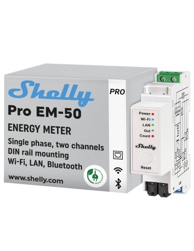 SHELLY PRO EM - 50 - WIFI 2.4 GHZ IEEE802.11 B/G/N - MEDIDOR DE CONSUMO - SOPORTA 110-230 V - IDEAL PARA VIVIENDAS - COMPATIBLE