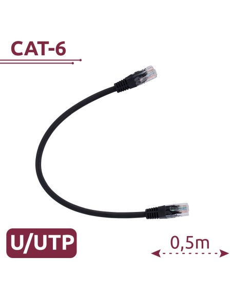 CABLE UTP - ETHERNET - CONECTORES RJ45 - CATEGORÍA 6 - 0,5 M - COLOR NEGRO