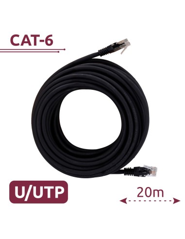 CABLE UTP - ETHERNET - CONECTORES RJ45 - CATEGORÍA 6 - 20 M - COLOR NEGRO