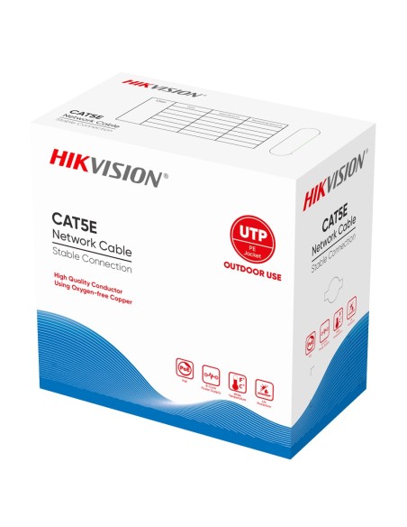 HIKVISION CABLE UTP CATEGORÍA 5E - CONDUCTOR OFC, 99,5% COBRE - MATERIAL PVC - SE SUMINISTRA EN CAJA DE CARTÓN DE 305M - CUBIERT