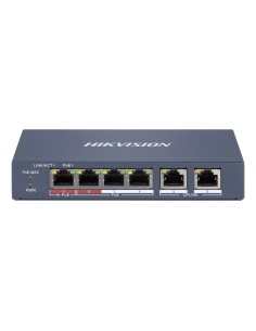 HIKVISION HIPOE SWITCH GESTIONABLE - 4 PUERTOS POE 802.3AF/AT + 2 UPLINK RJ45 - 4 RJ45 10/100MBPS + 2 RJ45 10/100MBPS -  802.3AF