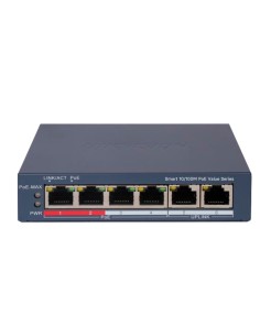 HIKVISION POE SWITCH GESTIONABLE - 4 PUERTOS POE 802.3AF/AT + 2 UPLINK RJ45 - 4 RJ45 10/100MBPS + 2 RJ45 10/100MBPS -  802.3AF/A