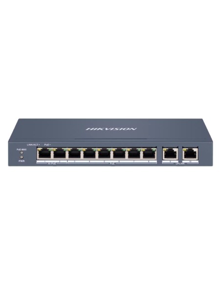 HIKVISION HIPOE SWITCH GESTIONABLE - 8 PUERTOS POE 802.3AF/AT + 2 UPLINK RJ45 - 8 RJ45 10/100 MBPS + 2 RJ45 10/100/1000 MBPS -