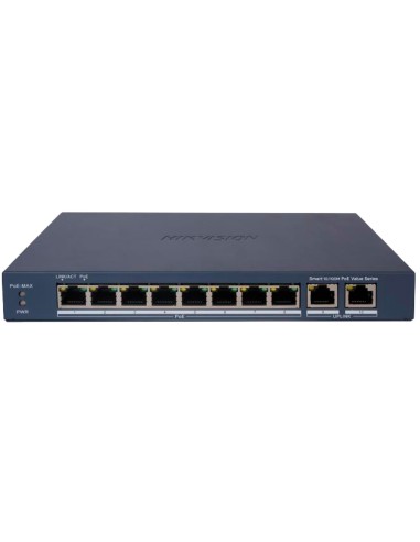 HIKVISION POE SWITCH GESTIONABLE - 8 PUERTOS POE 802.3AF/AT + 2 UPLINK RJ45 - 8 RJ45 10/100 MBPS + 2 RJ45 10/100/1000 MBPS -  80