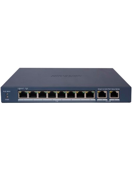 HIKVISION POE SWITCH GESTIONABLE - 8 PUERTOS POE 802.3AF/AT + 2 UPLINK RJ45 - 8 RJ45 10/100 MBPS + 2 RJ45 10/100/1000 MBPS -  80
