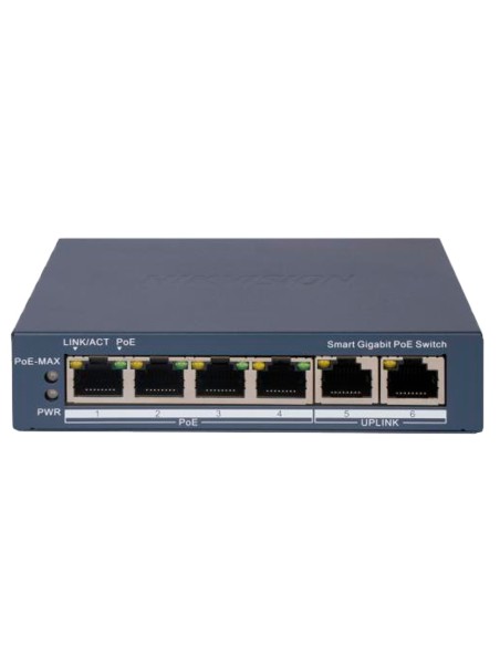 HIKVISION SWITCH GIGABIT POE GESTIONABLE - 4 PUERTOS POE 802.3AF/AT + 1 UPLINK RJ45 - 4 RJ45 10/100/1000 MBPS + 1 RJ45 10/100/10