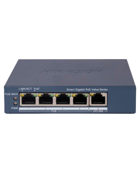 HIKVISION SWITCH GIGABIT POE GESTIONABLE - 4 PUERTOS POE 802.3AF/AT + 1 UPLINK RJ45 - 4 RJ45 10/100/1000 MBPS + 1 RJ45 10/100/10