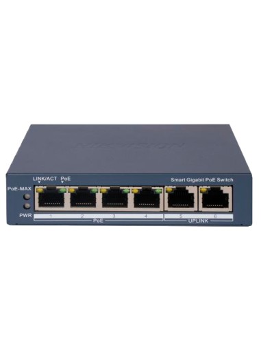 HIKVISION GIGABIT POE SWITCH GESTIONABLE - 4 PUERTOS POE 802.3AF/AT + 2 UPLINK RJ45 - 4 RJ45 10/100/1000 MBPS + 2 RJ45 10/100/10
