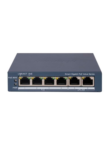 HIKVISION GIGABIT POE SWITCH GESTIONABLE - 4 PUERTOS POE 802.3AF/AT + 2 UPLINK RJ45 - 4 RJ45 10/100/1000 MBPS + 2 RJ45 10/100/10