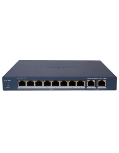 HIKVISION POE SWITCH GESTIONABLE - 8 PUERTOS POE 802.3AF/AT + 2 UPLINK RJ45 - 8 RJ45 10/100/1000 MBPS + 2 RJ45 10/100/1000MBPS -