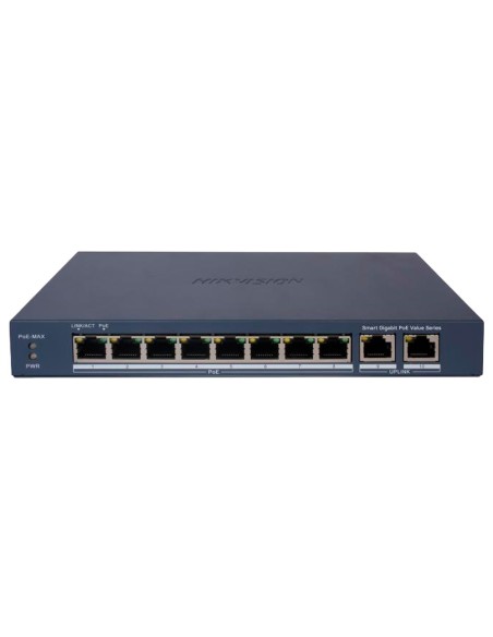 HIKVISION POE SWITCH GESTIONABLE - 8 PUERTOS POE 802.3AF/AT + 2 UPLINK RJ45 - 8 RJ45 10/100/1000 MBPS + 2 RJ45 10/100/1000MBPS -