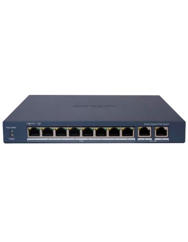 HIKVISION POE SWITCH GESTIONABLE - 8 PUERTOS POE 802.3AF/AT + 2 UPLINK RJ45 - 8 RJ45 10/100/1000 MBPS + 2 RJ45 10/100/1000MBPS -