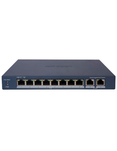 HIKVISION POE SWITCH GESTIONABLE - 8 PUERTOS POE 802.3AF/AT + 2 UPLINK RJ45 - 8 RJ45 10/100/1000 MBPS + 2 RJ45 10/100/1000MBPS -